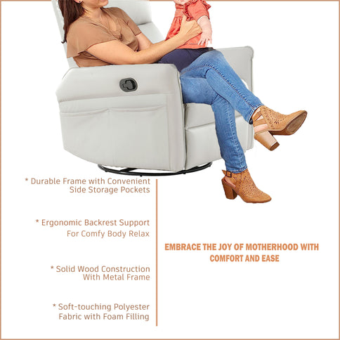 360° Modern Small Rocking Swivel Recliner Chair With Side Pocket