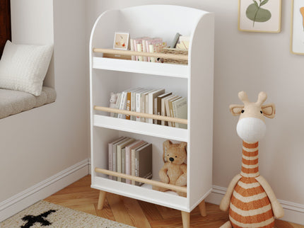 Bookshelf 3 Tier Book Organizer With Toy Storage - White