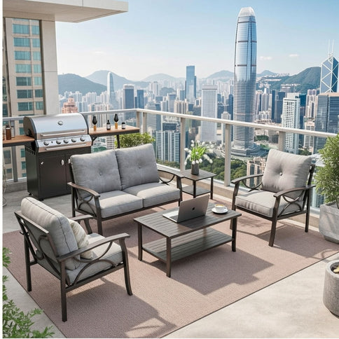 Patio Furniture Set With Coffee Table And Cushions For Backyard