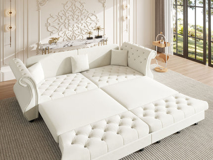 Oversized Chesterfield Pull Out Sofa Bed, Roll Arm Couch With Flower Tufting For Living Room