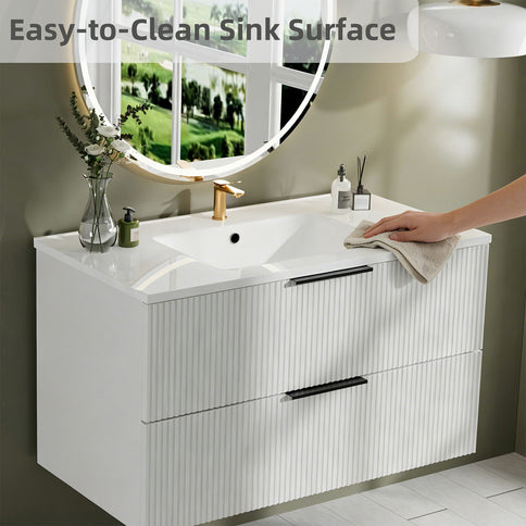 Modern Wall Mounted Floating Bathroom Vanity With Sink And Drawers