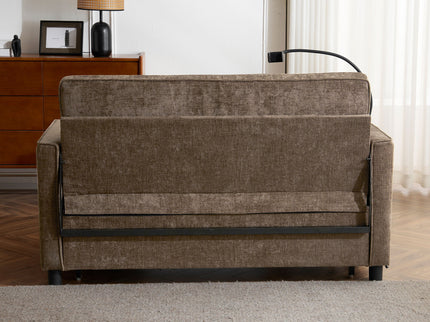 Pull-Out Sleeper Sofa With Reversible Backrest Cushion, Side Pockets, 2 USB Ports And A Phone Holder For Living Room