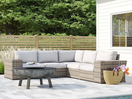 Wide Outdoor Wicker Patio Sectional With Cushions & Reversible Design - Gray