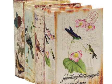 Book Boxes With Birds, Flowers, And Handwriting Design (Set of 4) - Multi