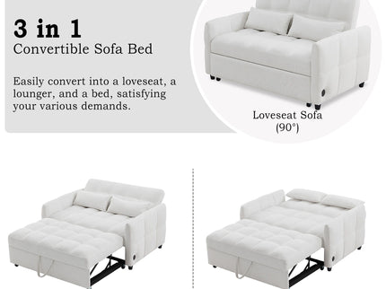 Loveseat Sofa Pull-Out Bed With Adjustable Backrest, 3 USB Ports And 2 Lumbar Pillows For Living Room