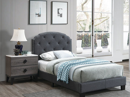 Button Tufted Bed With Nailhead Trim