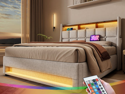 Upholstered Platform Bed With A Hydraulic Storage System, LED And USB Charging (Without Mattress)