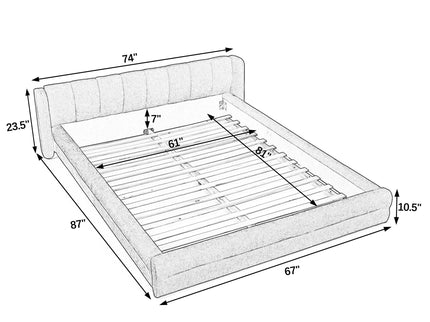 Modern Upholstered Bed Frame With Thick Fabric And Headboard
