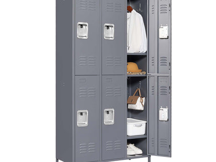 6 Door Lockers With Lock For Employees, Storage Cabinet For Home, Gym, Office, School, Garage - Gray