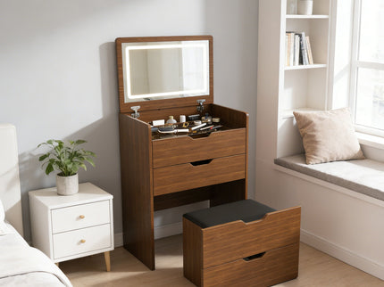 Vanity Desk With Lighted Mirror & Stool