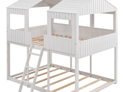 Bunk Bed With Roof, Window, Guardrail, Ladder