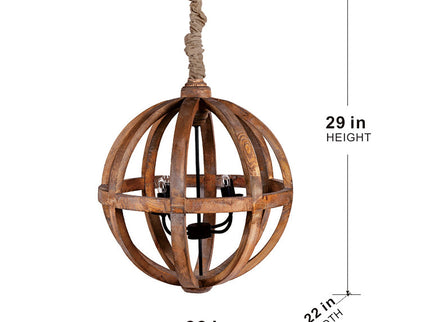 4 Light Wood Chandelier, Hanging Light Fixture With Adjustable Chain For Kitchen, Bulb Not Included - Brown