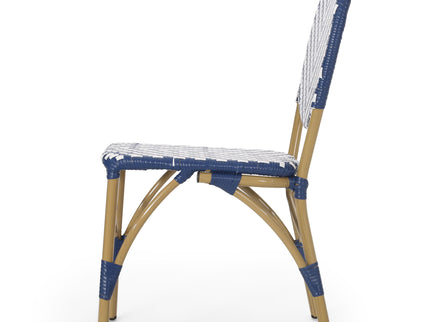 Outdoor Rattan And Aluminum French Armless Bistro Chairs Set - Navy Blue
