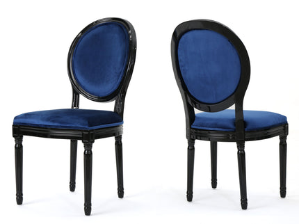 French Country Inspired Dining Chair With Iconic Round Backrest - Navy Blue