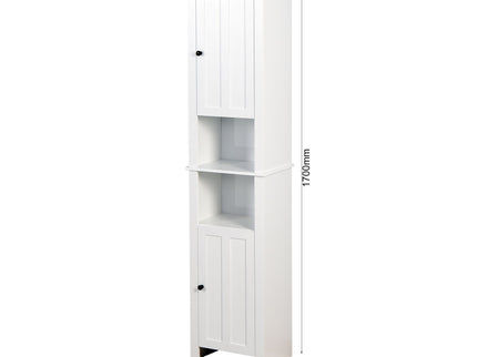 Wooden Bathroom Floor Storage Cabinet With 2 Doors And 6 Shelves - White