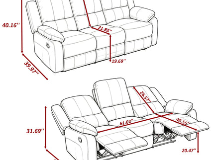 Modern 3 Seat Manual Reclining Sofa With Deep Recline