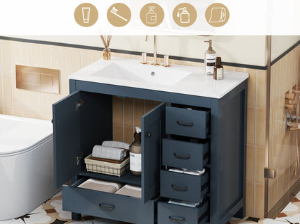 Bathroom Vanity With Sink Combo, 2 Soft Close Doors And 5 Drawers