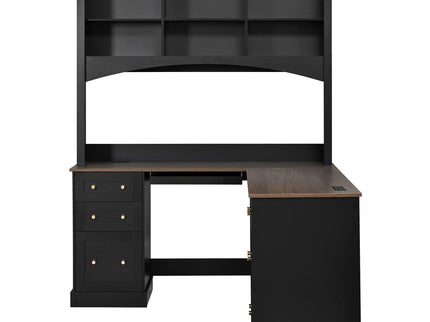 Space Saving L-Shaped Computer Desk With Keyboard Tray & Charging Stations