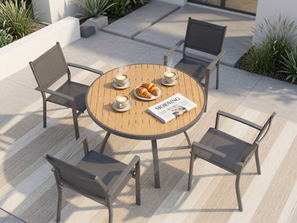 Outdoor Round Patio Table With Slatted Top - Gray