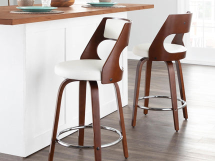 Cecina - Mid-Century Modern Fixed Height Counter Stool With Swivel And Round Footrest (Set of 2)
