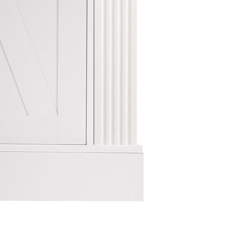 Barn Door Storage Cabinet With 2 Drawers & Door Rack, Adjustable Shelves