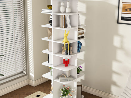 7 Tier Square Rotating Shoe Rack Tower With 360° Spinning Organizer - White