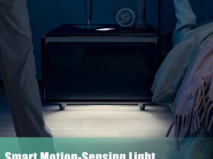 Modern Smart Side Table With Built-In Fridge, Wireless Charging, Temperature Control, Power Socket, USB Ports, Outlet Protection, Induction Light