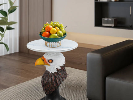 Eagle Head Accent Table, Animal Statue End Tables For Living Room - Brown / Antique White