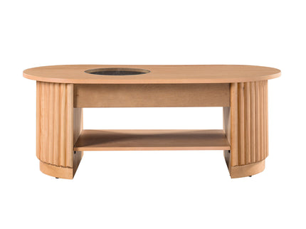 Fluted Oval Coffee Table With Drawers, 2 Tier Cocktail Table