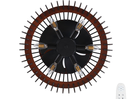 Pumpkin Ceiling Fan, Fandelier With 6 E12 Sockets, Reversible DC Motor, Adjustable Hanging, 6 Speeds Remote Control - Black
