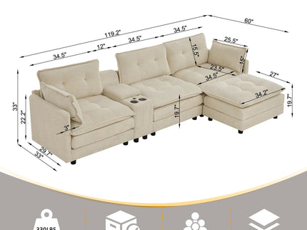 Oversized Modular Sectional Sofa With Multi Functional Console