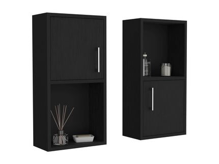 Wall Mounted Bathroom Medicine Cabinet Eak Two Doors, Two Shelves - Black
