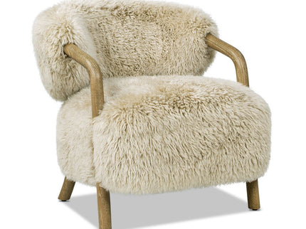 Becker - Rustic Oak Sheepskin Upholstered Accent Arm Chair - Taupe Beige