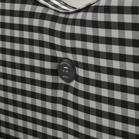 Gingham Daybed With USB Charging Port, Wave-Shaped Design