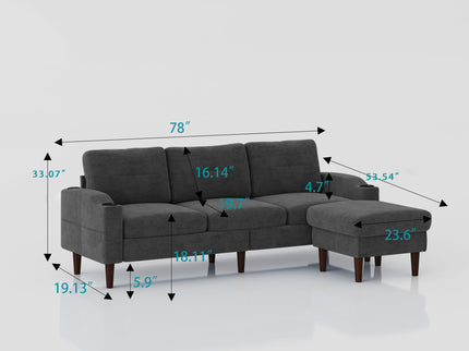3 Seater Convertible Combination L Shaped Sofa With Footstools With Storage