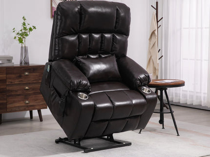 Lift Chair With Heat & Massage, 2 Pockets, 2 Cup Holders, Dual Remote - Wine Red