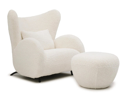 Wingback Armchair & Ottoman Combo For Living Room - White
