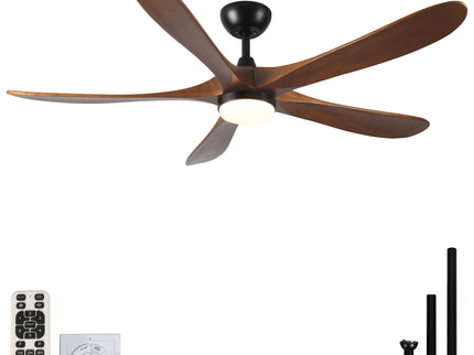 Solid Wood With Remote Control With Light (LED) Modern DC Motor Indoor / Outdoor 5 Blade Ceiling Fan For Patios, Bedrooms And Farmhouses - Antique Brown