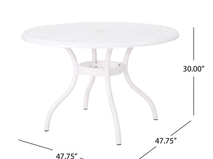 Tranquilius - Outdoor Round Dining Table With Lattice Tabletop, Umbrella Hole And Curved Legs
