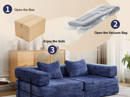 Convertible Floor Sofa Bed With Pillow Back Support Armrest