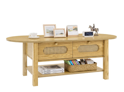 Oval Coffee Table With With 2 Storage Drawers For Living Rooms - Wood