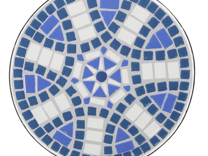 Outdoor Round Side Table With Mosaic Style Top And Curved Iron Legs - Blue / Matte Black