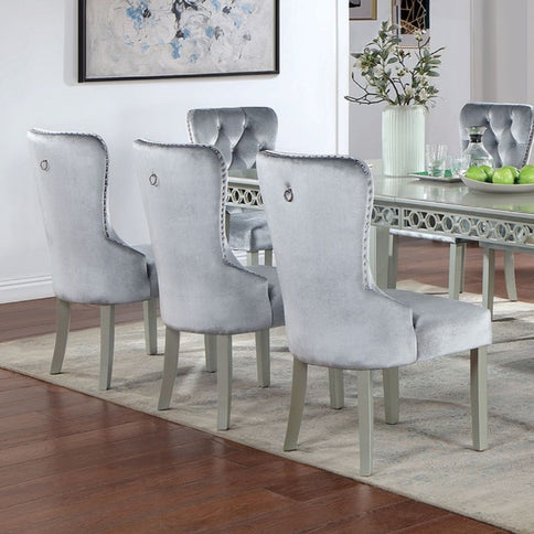 Upholstered Wingback Dining Chair (Set of 2) - Dark Gray / Silver