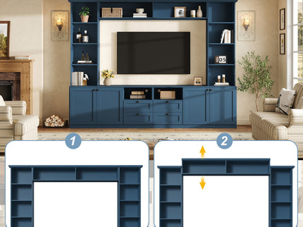 Farmhouse Elegant Entertainment Center Wall Unit With 4 Drawers