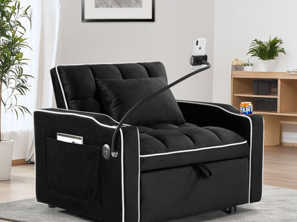 Convertible Sleeper Chair Sofa Bed Adjustable Pull Out Sleeper Chair Bed Multi-Pockets Folding Sofa Bed For Living Room Bedroom Small Space, 3 In 1 Sofa Bed