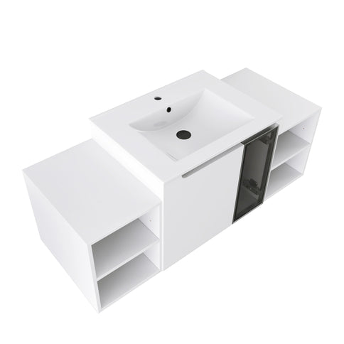 Wall Mounted Bathroom Vanity With Sink, Cabinet & Half Door