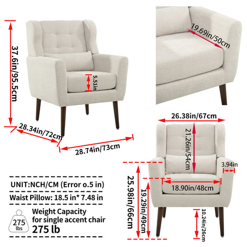 Modern Accent Chair Upholstered Foam Filled Living Room Chairs Comfy Reading Chair Mid-Century Modern Chair With Fabric Lounge Arm Chairs Armchair For Living Room Bedroom