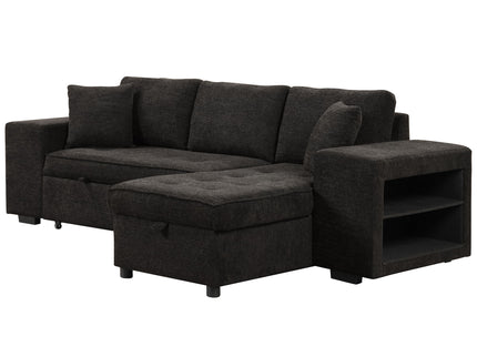 Modern L-Shape 3 Seat Reversible Sectional Couch, Pull Out Sleeper Sofa With Storage Chaise And 2 Stools For Living Room Furniture Set