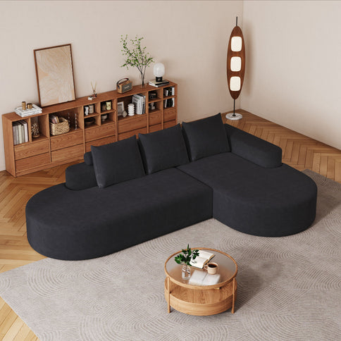 Modern Curved Sofa, L-Shaped Modular Sectional Set With 3 Pillows