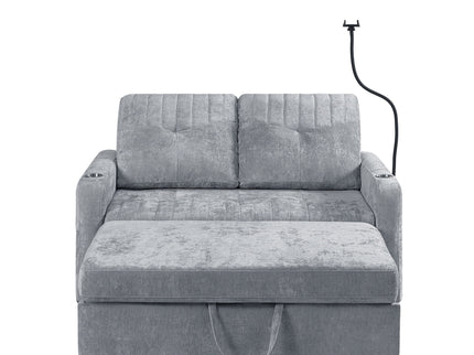Modern Loveseat Pull Out Sofa Bed With Adjustable Backrest, Two Cup Holders, A Phone Holder, Three Charging Ports And Side Storage Pockets For Living Room